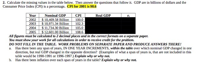 2. Calculate the missing values in the table below. Then answer