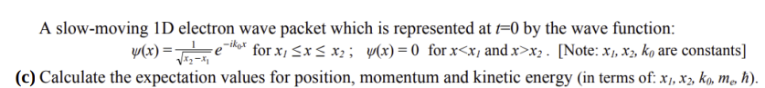 A slow-moving 1D electron wave packet which is represented at =0