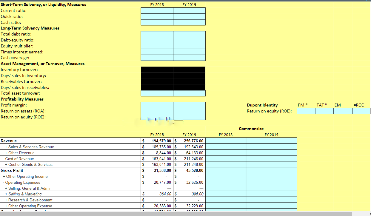  just find ratios in the blue dont do commonsize FY 2018