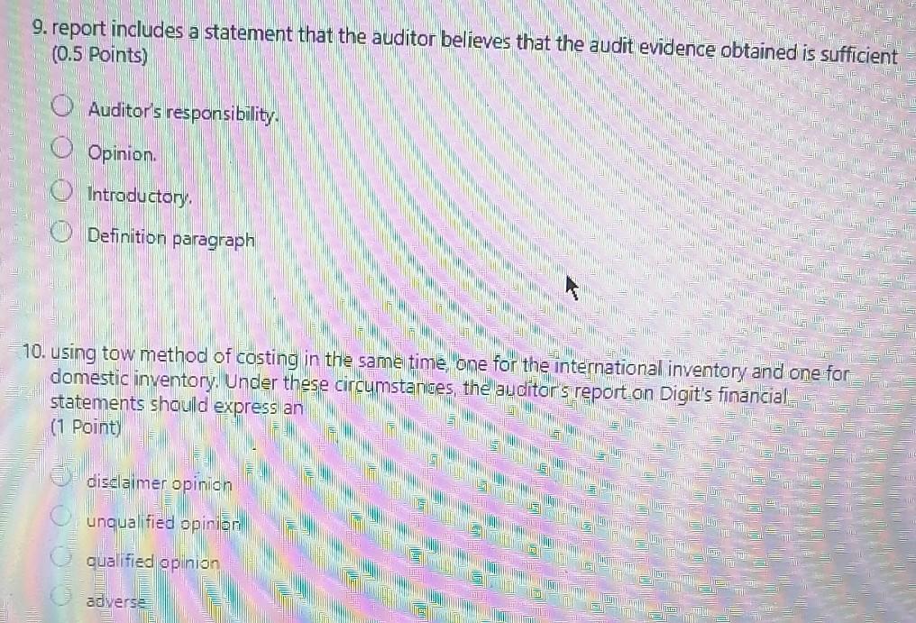  9. report includes a statement that the auditor believes that the