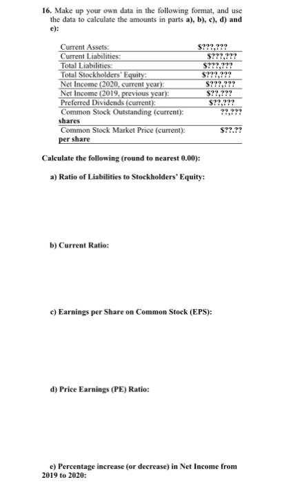  S2 ST SY 16. Make up your own data in the