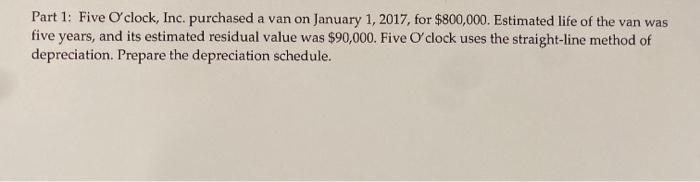  Part 1: Five O'clock, Inc. purchased a van on January 1,