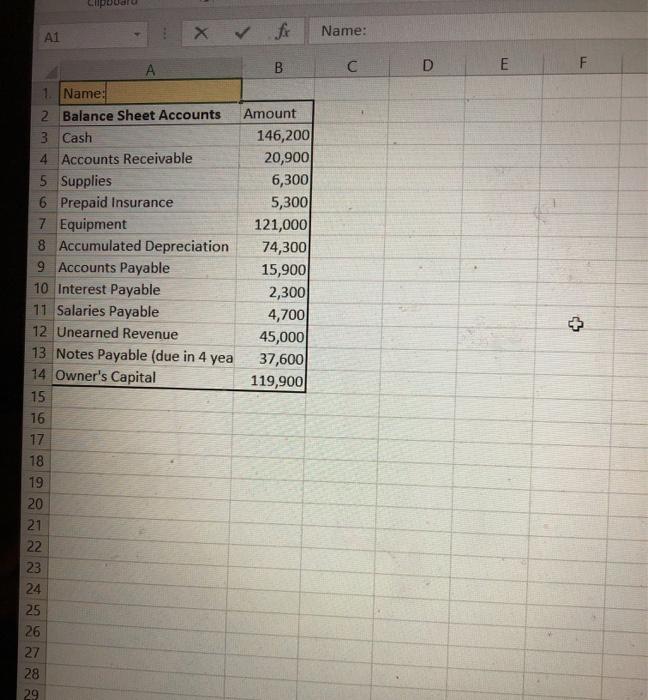  Name: A1 A B C D E F 1. Name: 2