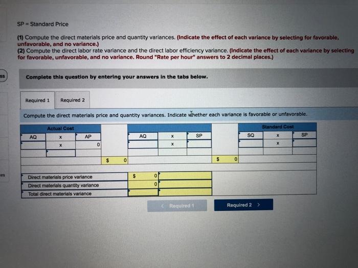 materials and direct labor costs per unit for the product it manufactures.