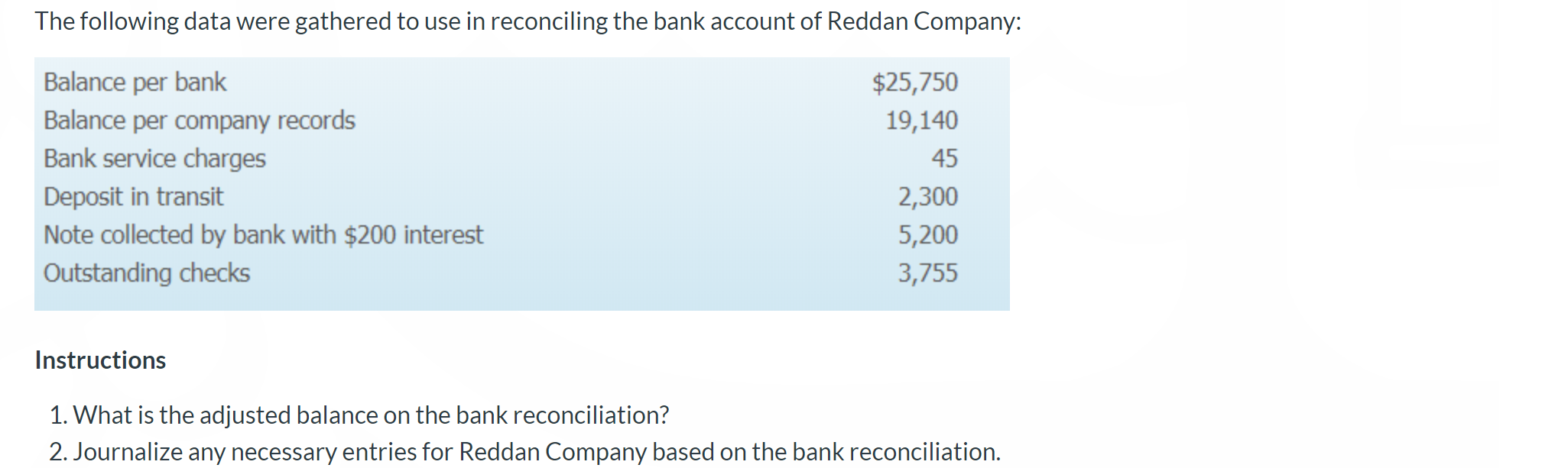 Answer both questions The following data were gathered to use in reconciling