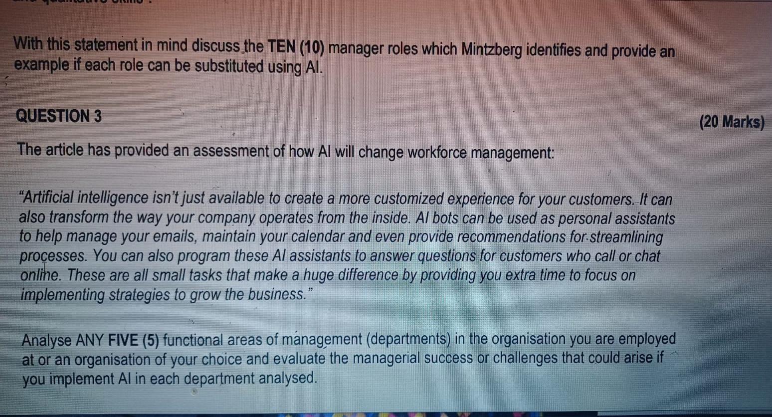  With this statement in mind discuss the TEN (10) manager roles