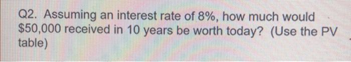  Question: Answer Choices: Q2. Assuming an interest rate of 8%, how