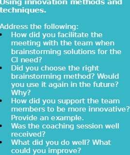  Using innovation methods and techniques. Address the following: How did you