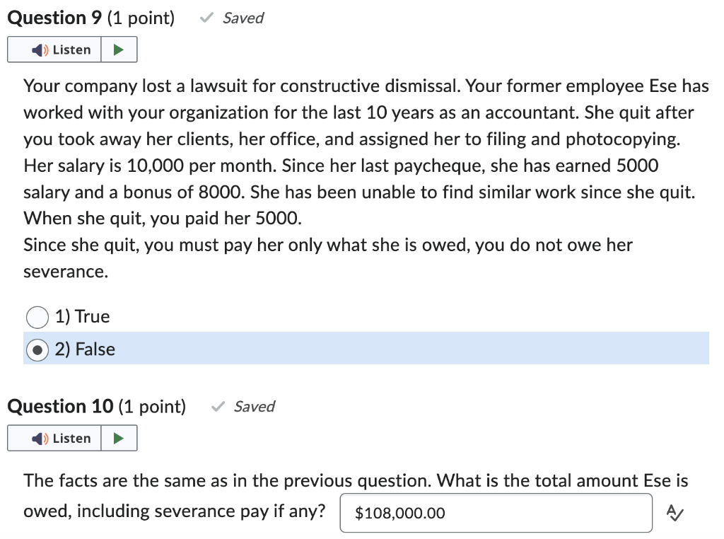  Question 9 (1 point) Saved _I: Your company lost a lawsuit