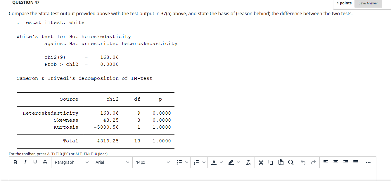 please help QUESTION 47 1 points Save Answer Compare the Stata test
