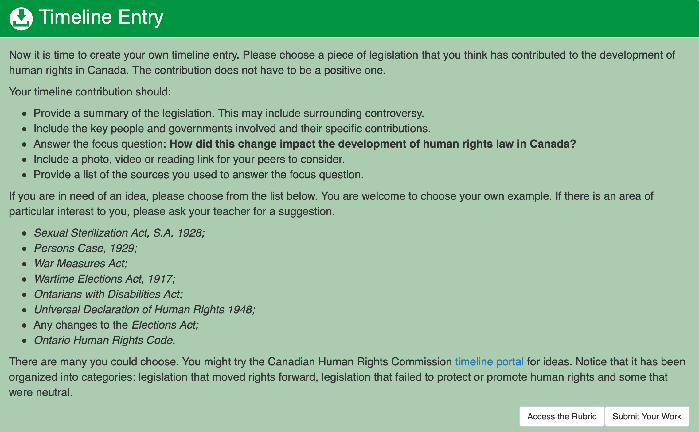  Timeline Entry Now it is time to create your own timeline