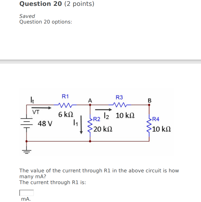 60 V 30 kn 15 kQ 6 kn The current through R1
