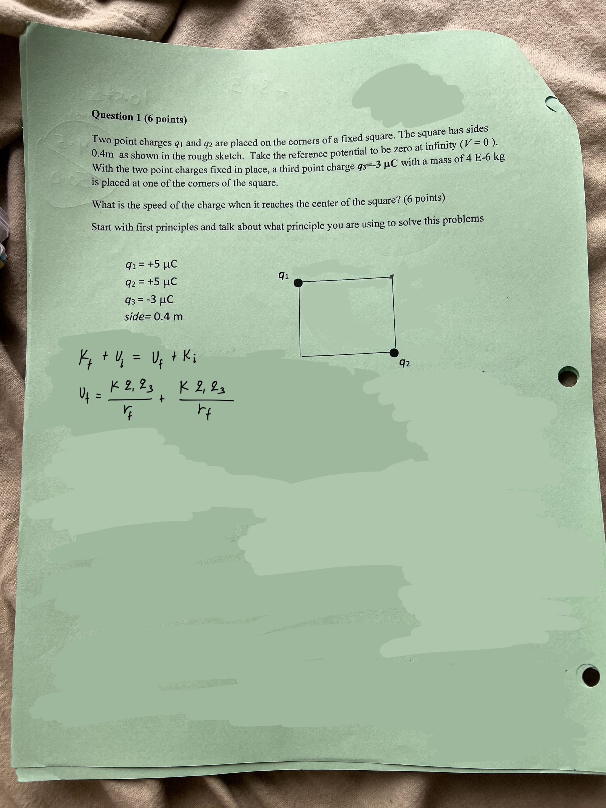  Question 1 (6 points) Two point charges q1 and q2 are