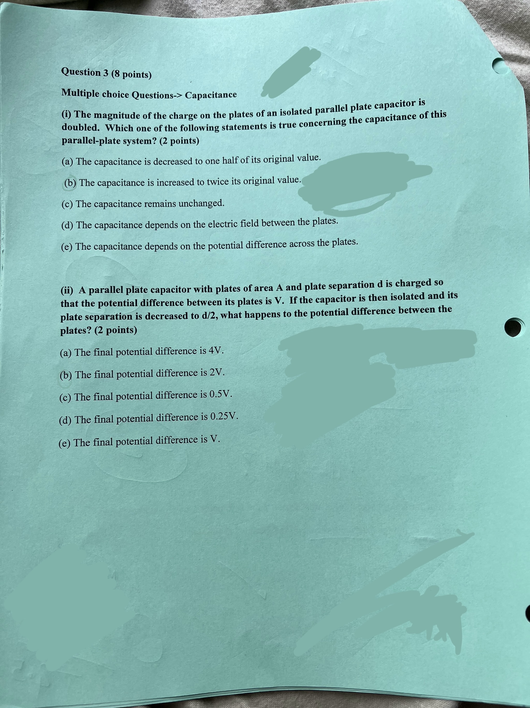 0.4m as shown in the rough sketch. Take the reference potential to