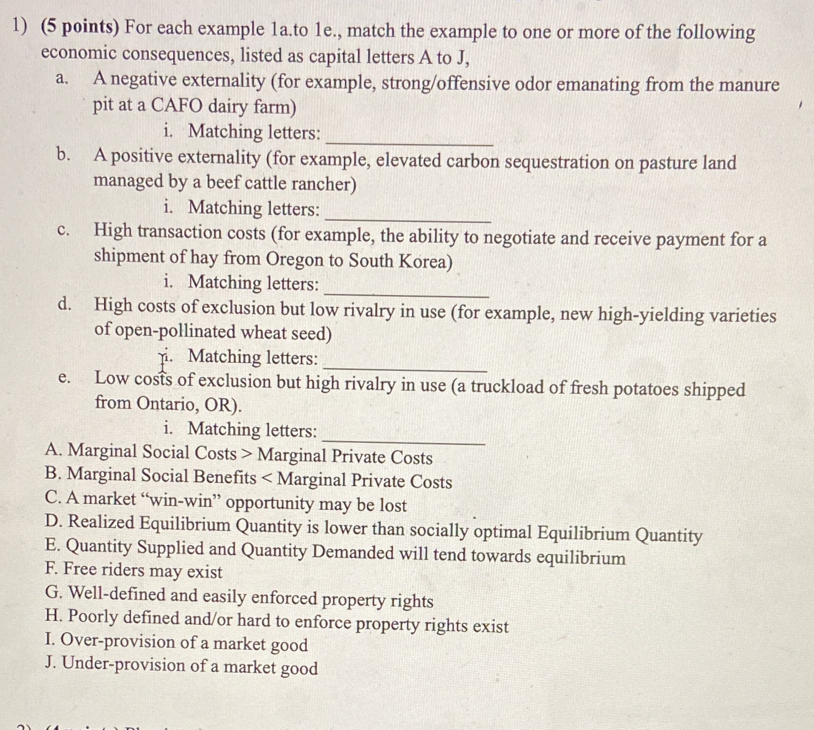 pls help i'm struggling 1) (5 points) For each example la.to le.,