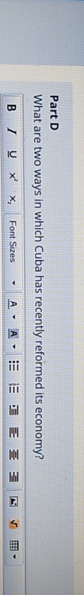 answer question Part D What are two ways in which Cuba has