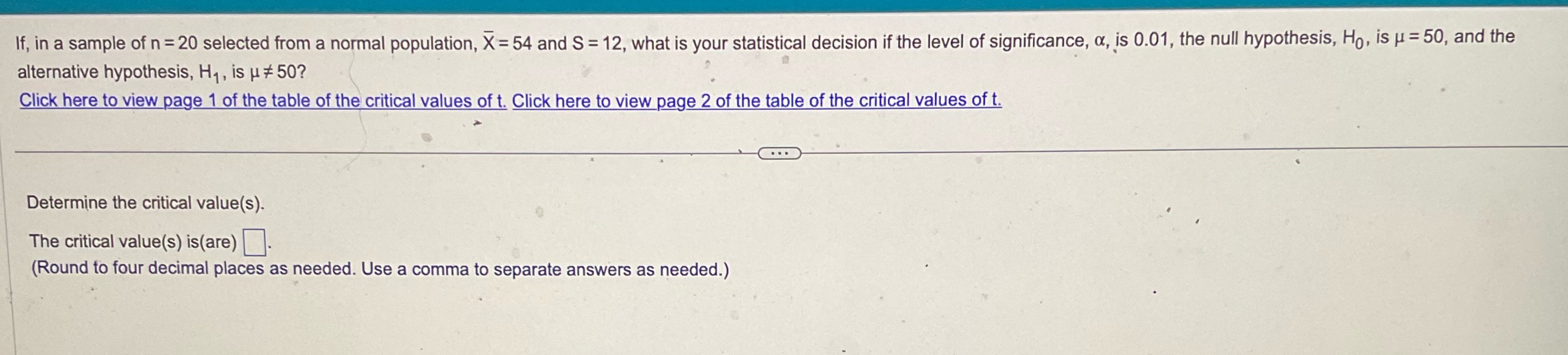  It, in a sample of n = 20 selected from a