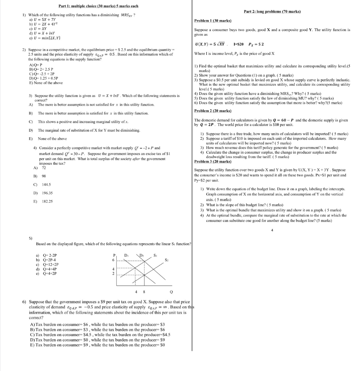  Part 1: multiple choice (30 marks) 5 marks each Part 2: