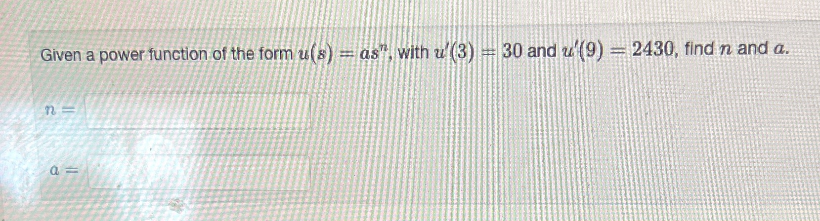  Given a power function of the form u(s ) - as",
