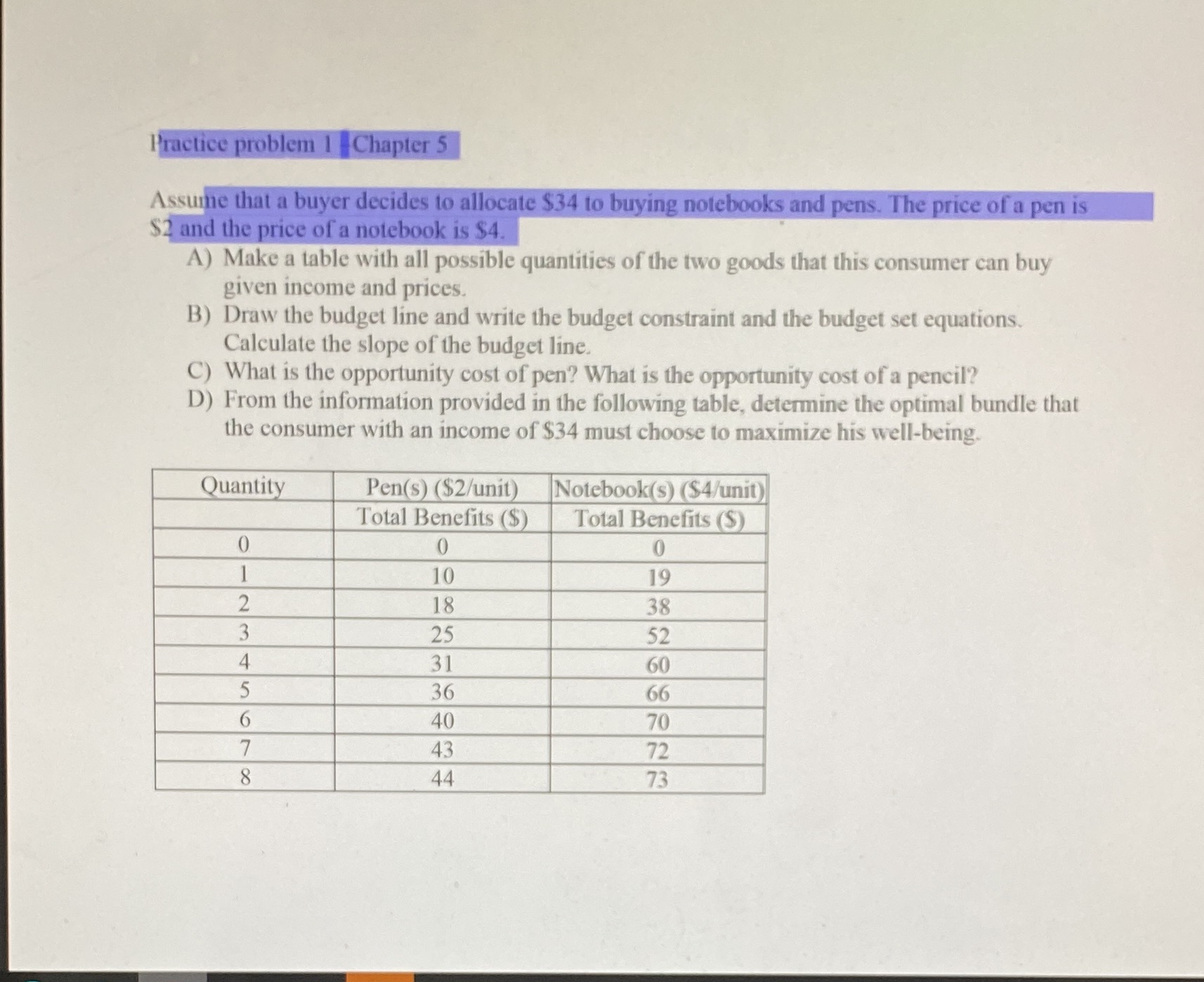  Practice problem 1 Chapter 5 Assume that a buyer decides to
