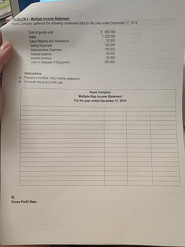  PROBLEM 5-Multiple Income Statement Hoyle Company gathered the following condensed data
