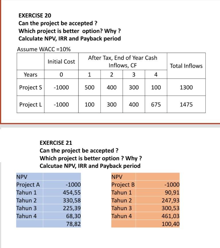 project be accepted ? Which project is better option ? Why? Calcutae