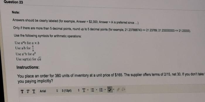 Question 23 Note: Answers should be clearly labeled (for example, Answer