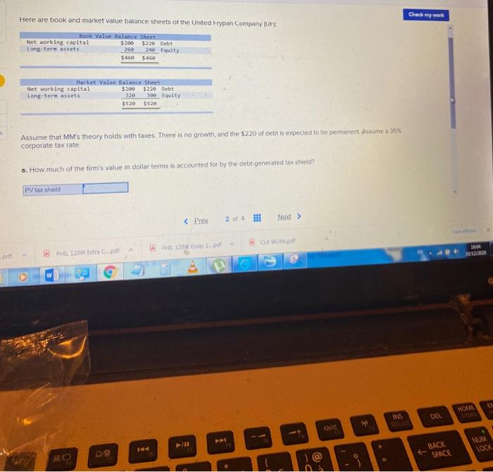  Check my work Here are book and market value balance sheets