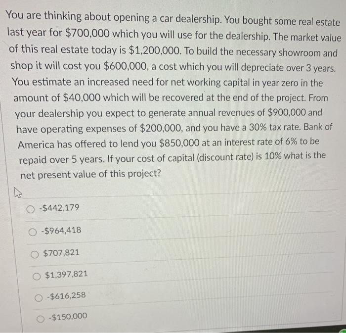  You are thinking about opening a car dealership. You bought some