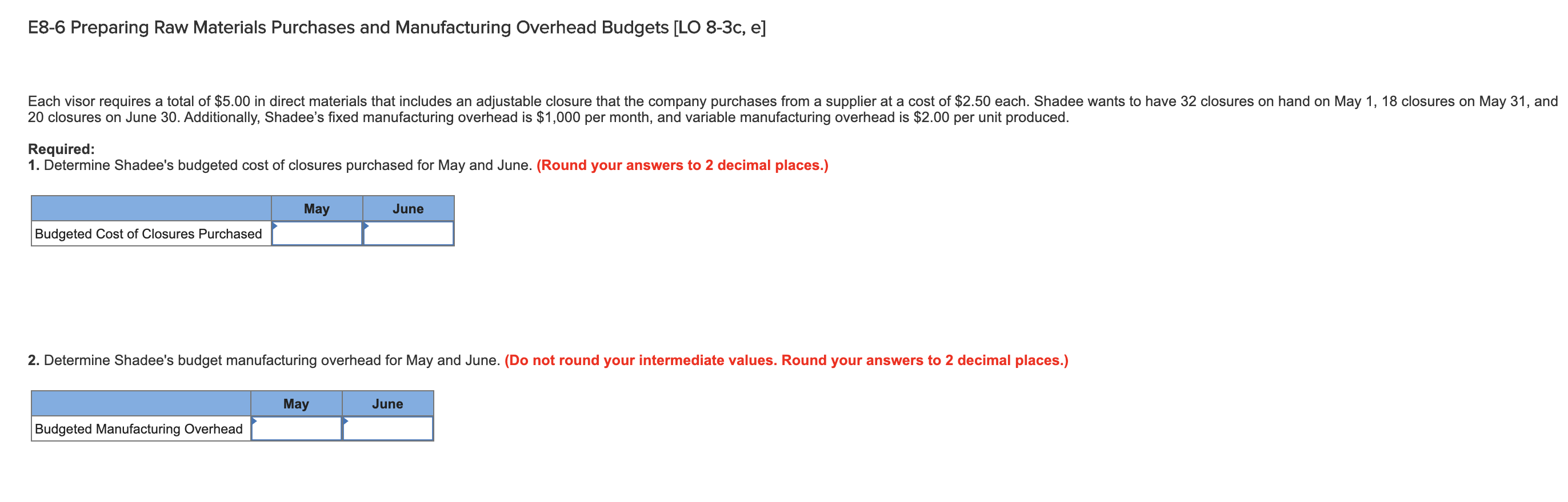 questions displayed below.] Shadee Corp. expects to sell 520 sun visors in