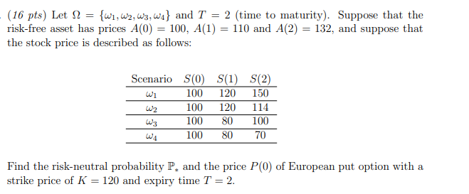 (16 pts) Let 2 = {wi, W2, W3, wa} and T