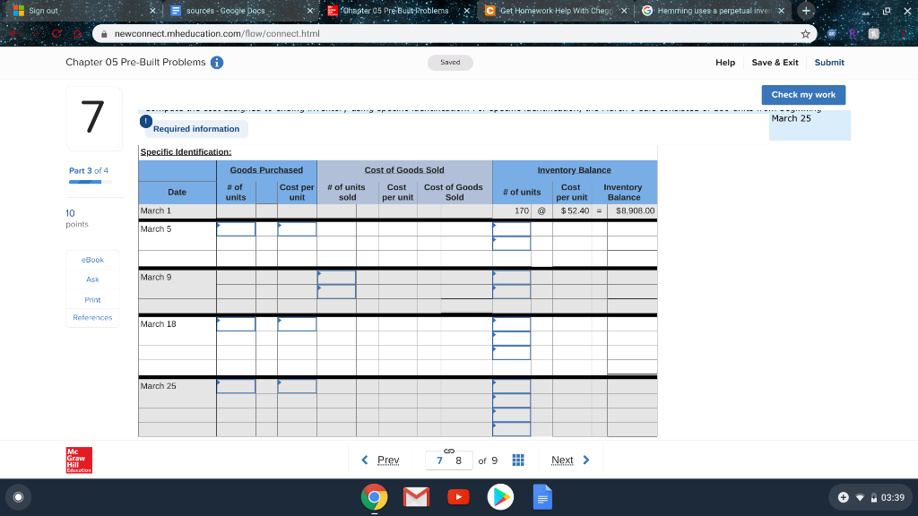 (c) weighted average, and (d) specific identification. For specific identification, the March