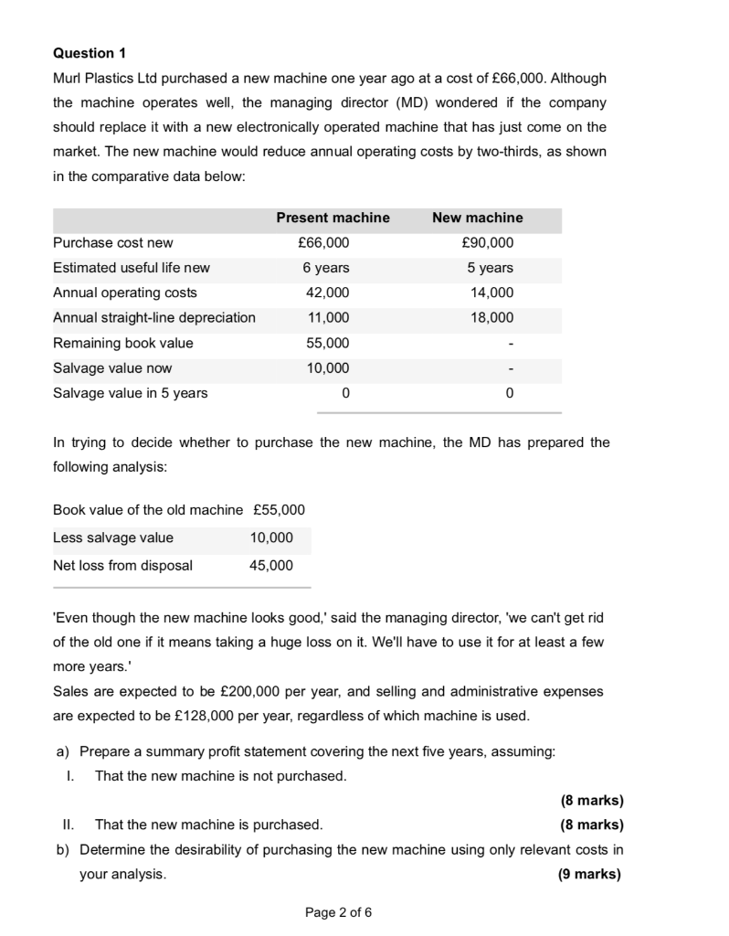 can someone solve this points for me Question 1 Murl Plastics Ltd