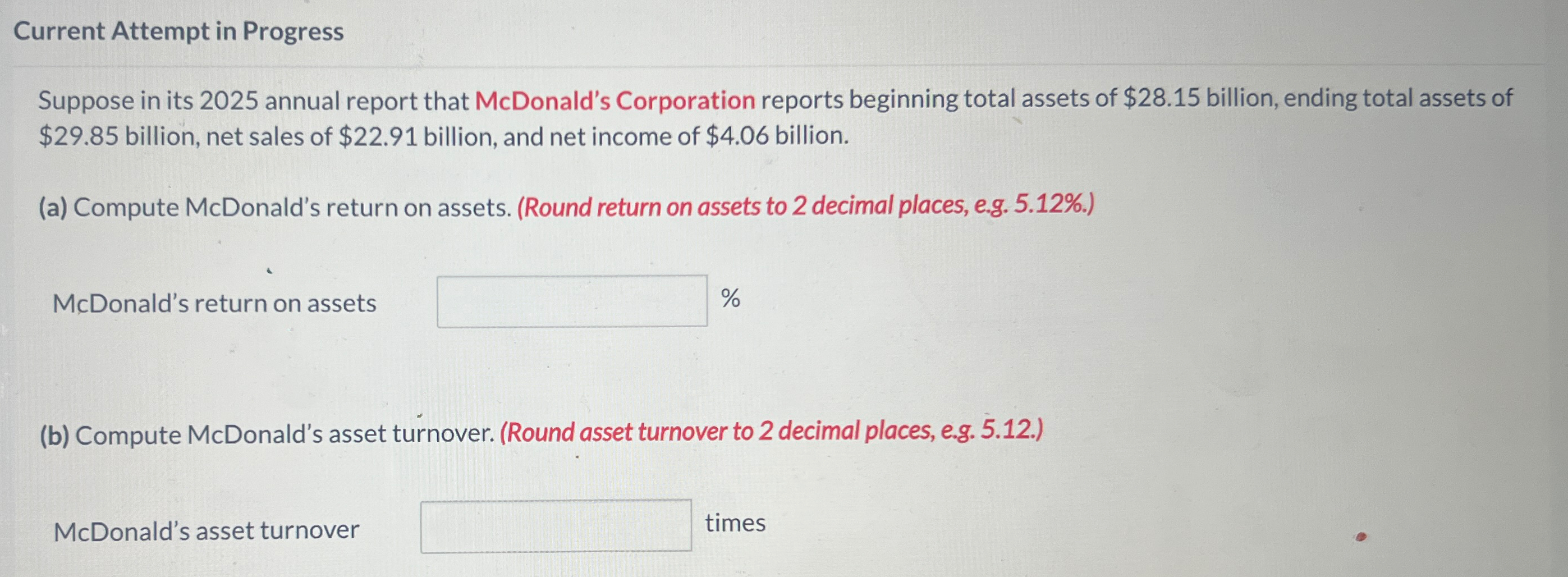  Current Attempt in Progress Suppose in its 2025 annual report that