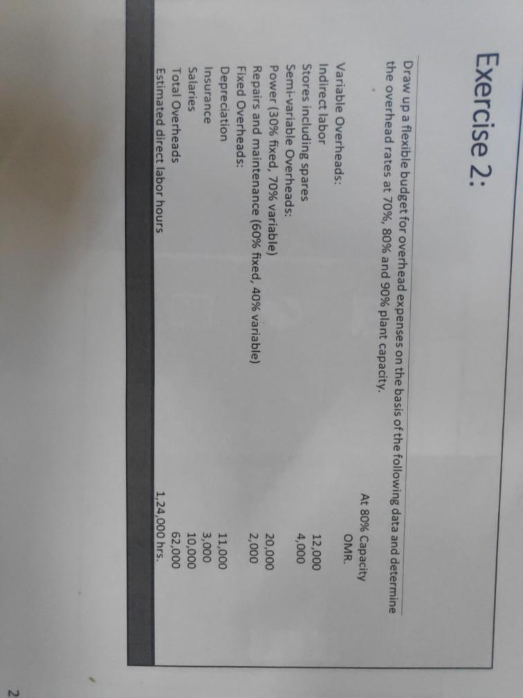  Exercise 2: Draw up a flexible budget for overhead expenses on