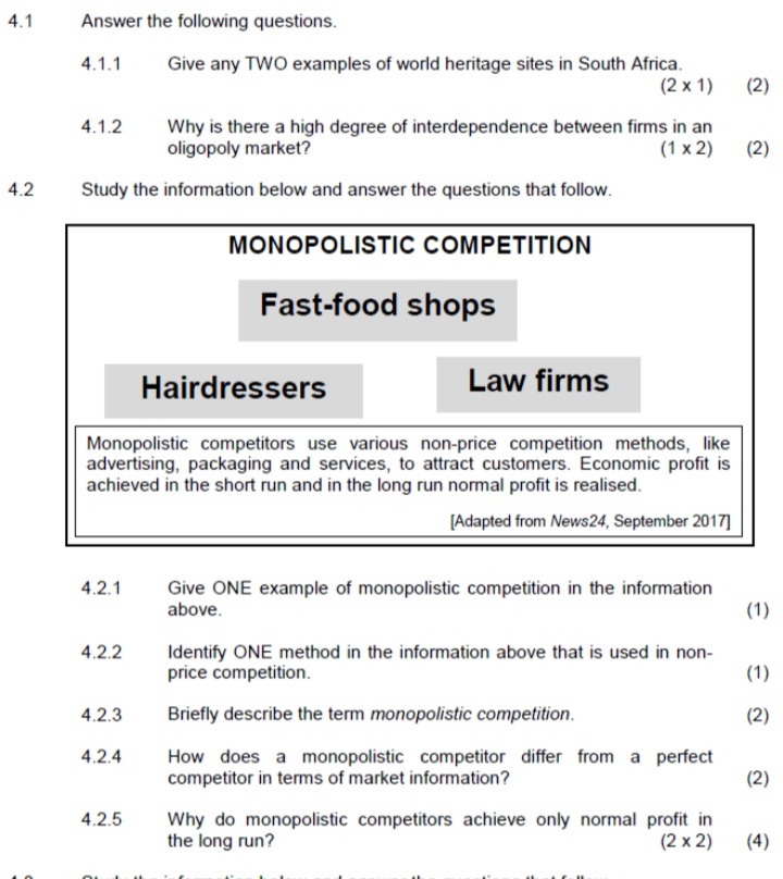  need short correct notes 4.1 Answer the following questions. 4.1.1 Give