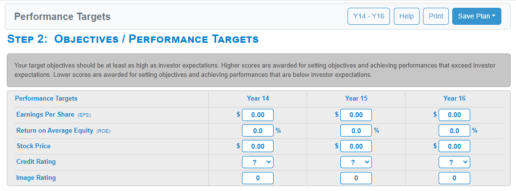 Performance Targets Y14 - Y16 Help Print Save Plan STEP 2: