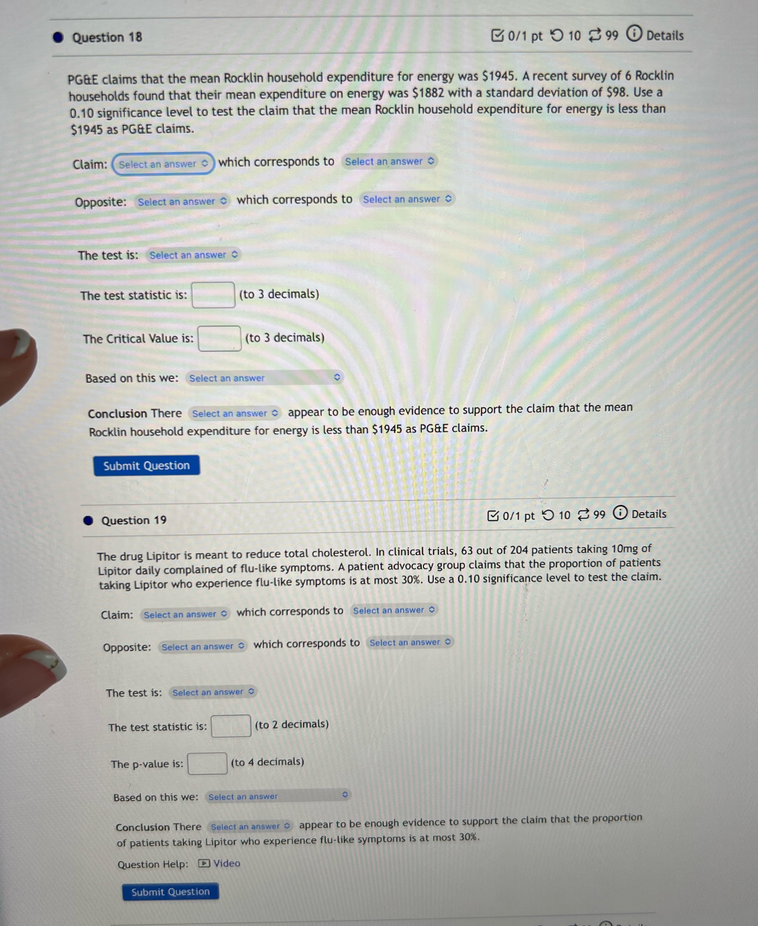 Please help me on 18 and 19! Question 18 Go/1 pt O