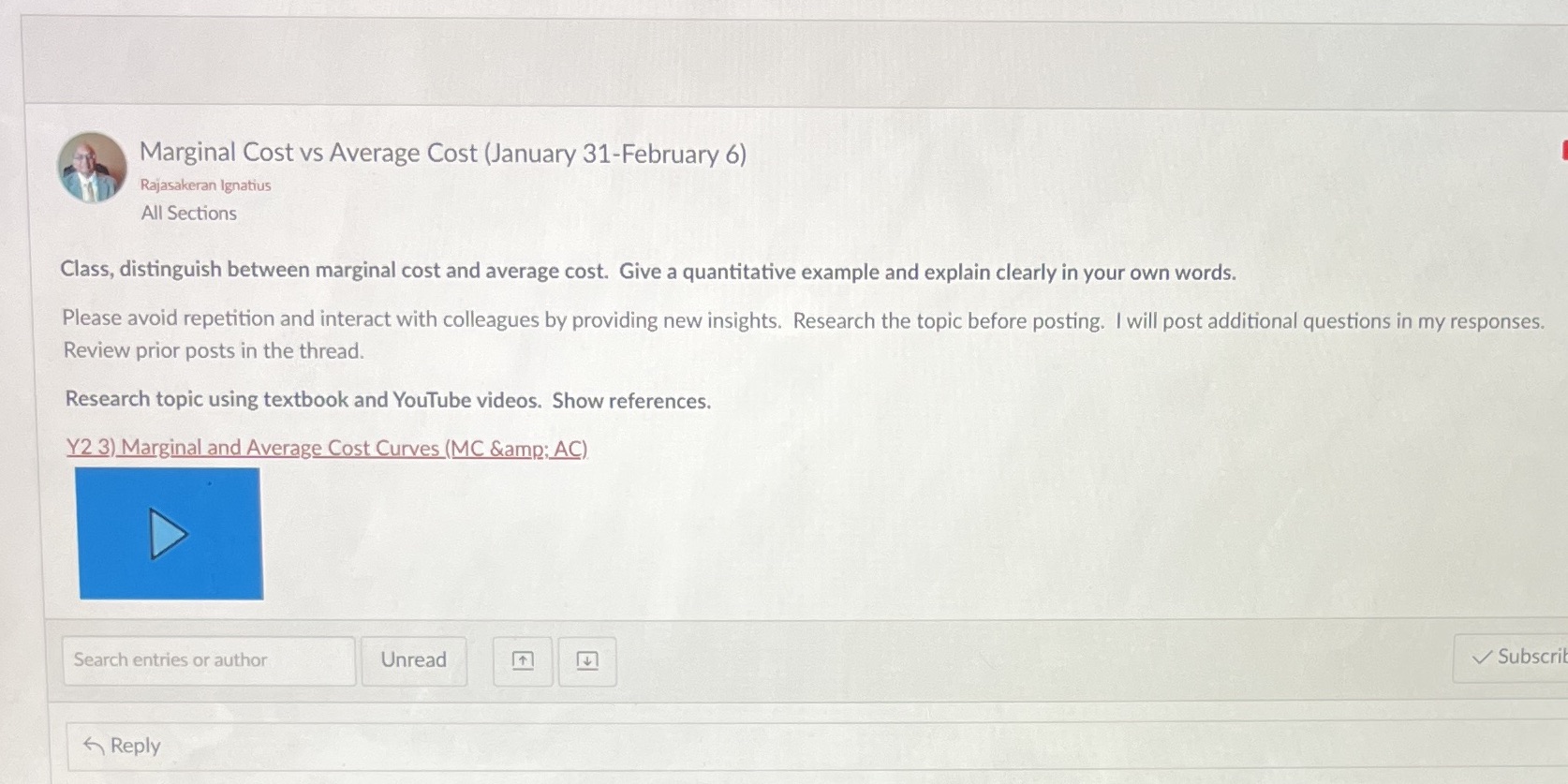Just need help with the quantative example Marginal Cost vs Average Cost