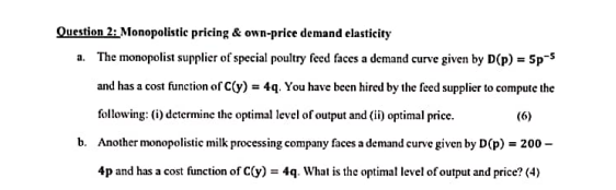 pricing & own-price demand elasticity a. The of poultry faces a curve