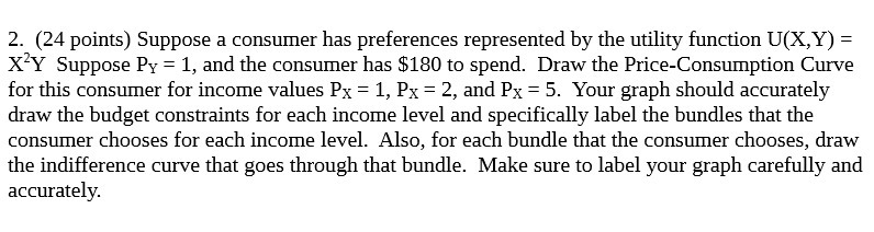  2. (24 points) Suppose a consumer has preferences represented by the