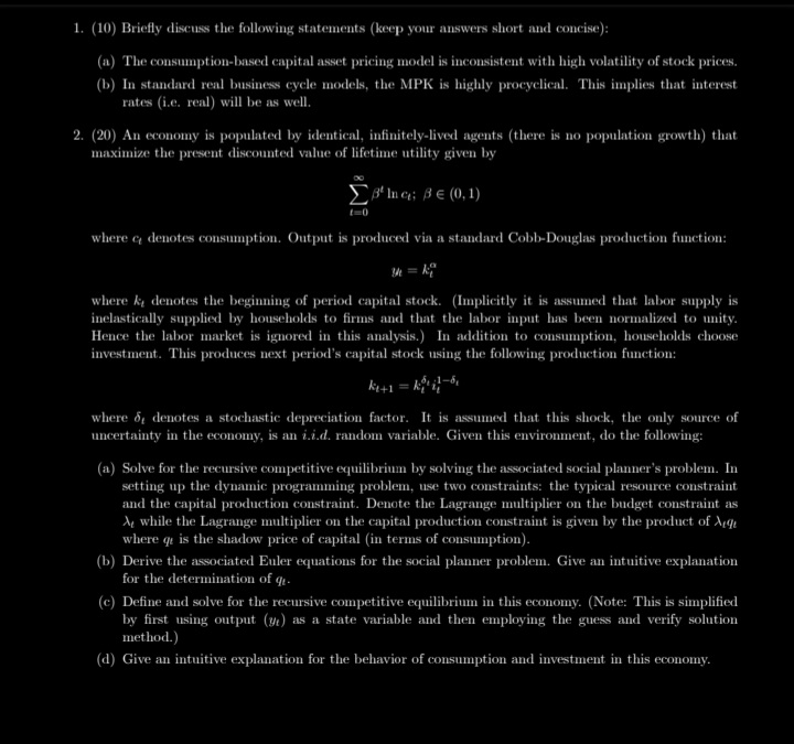 BE (0, 1). Each household has an initial capital ko at time
