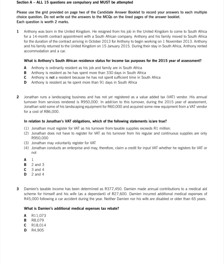 answer will be appreciated please thankyou Section A - ALL 15