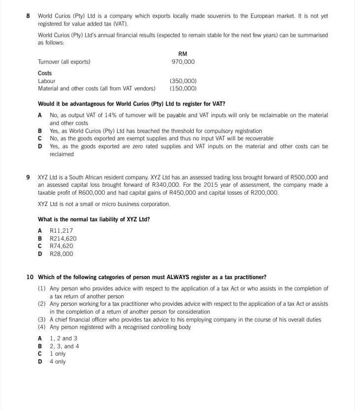 on page two of the Candidate Answer Booklet to record your answers
