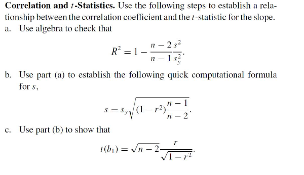  Correlation and /-Statistics. Use the following steps to establish a rela-