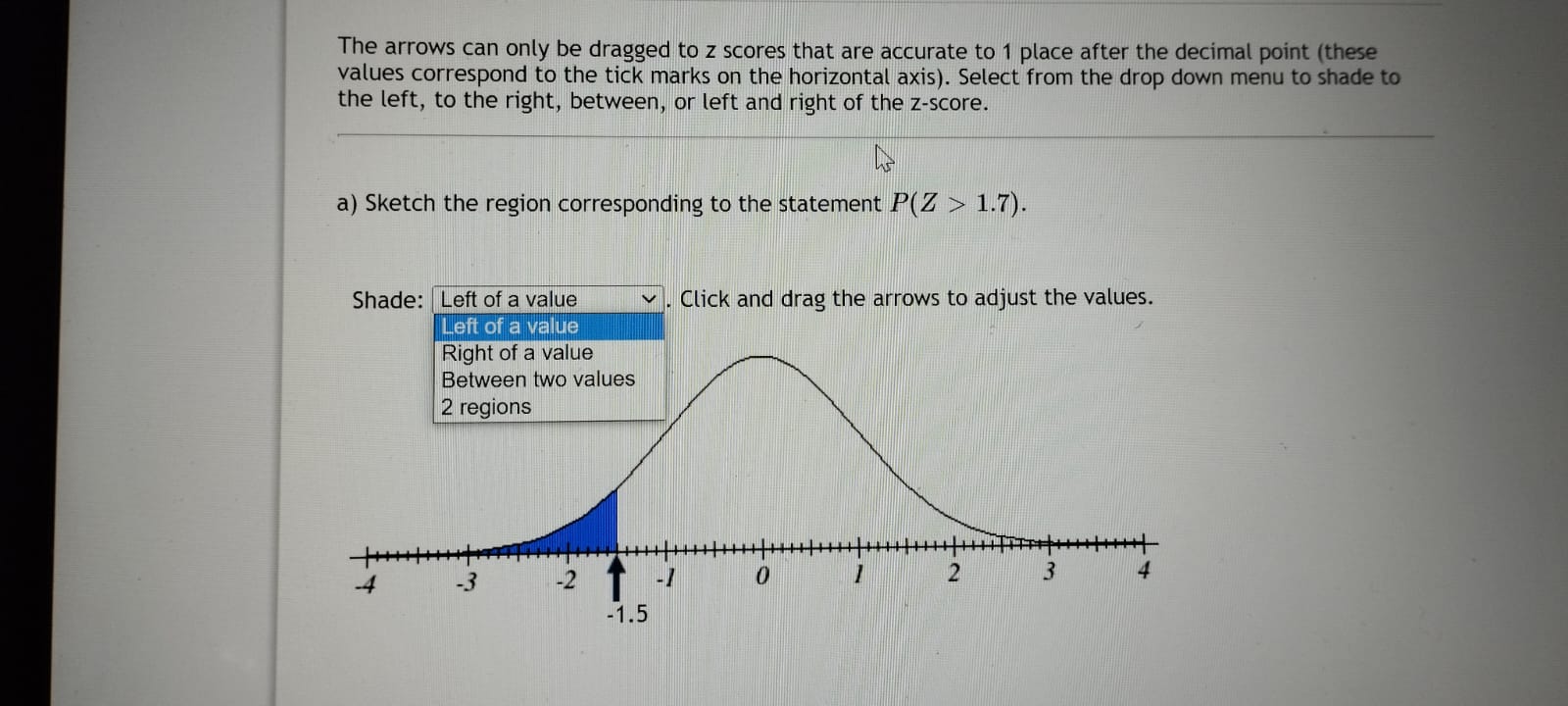 the values. Left of a value Right of a value Between two