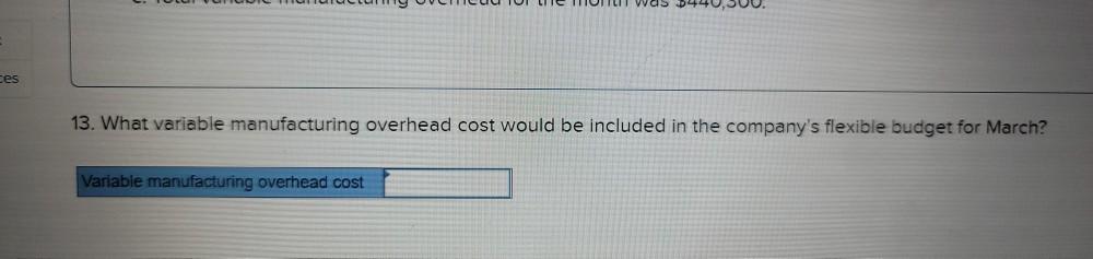 of $15 per hour. c. Total variable manufacturing overhead for the month