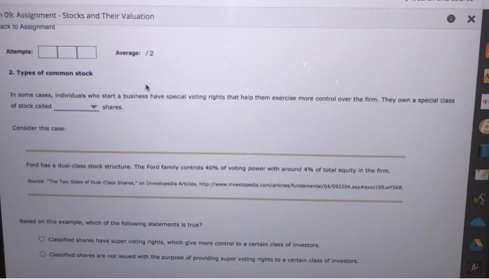  09. Assignment - Stocks and Their Valuation ack to Assignment Attempts: