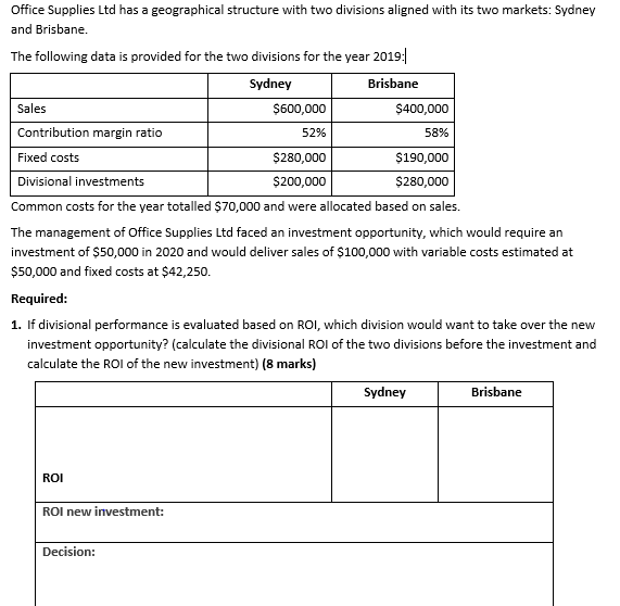  Office Supplies Ltd has a geographical structure with two divisions aligned