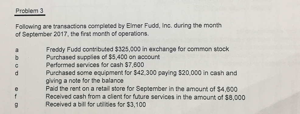  Problem 3 Following are transactions completed by Elmer Fudd, Inc. during